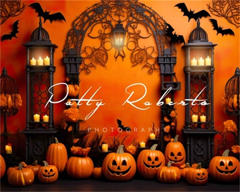 Kate Halloween Citrouilles Chauves-souris Toile de fond Conçu par Patty Robert - Kate Backdrop FR