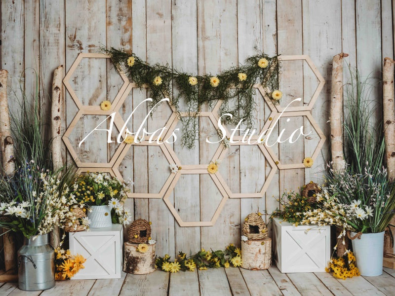 Kate Thème des abeilles Vintage Bois Toile de fond conçue par Abbas Studio - Kate Backdrop FR