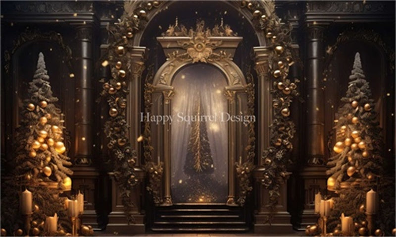 Kate Sapin de Noël Doré Royal Toile de fond Conçu par Happy Squirrel Design - Kate Backdrop FR