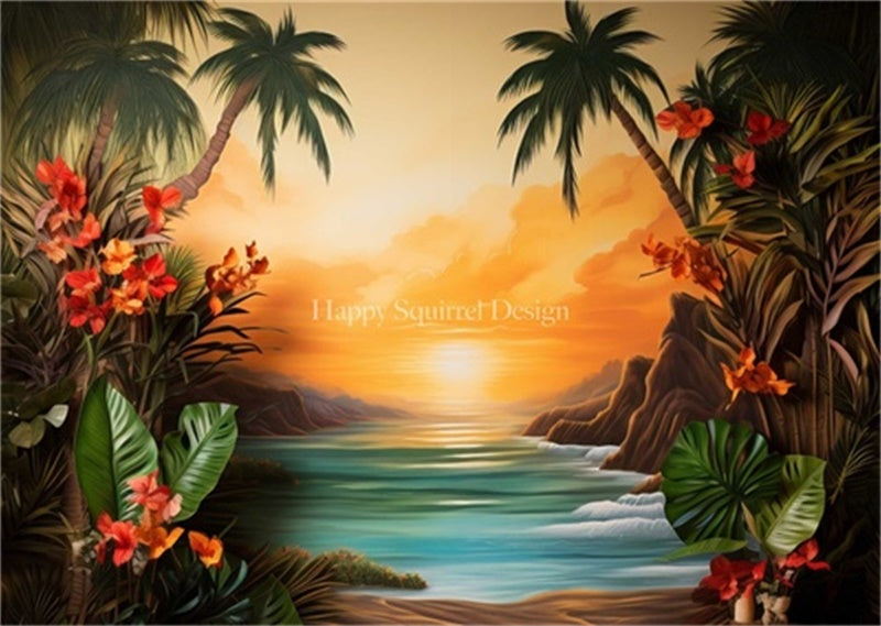 Kate Hawaii Coucher de soleil Été Toile de fond Conçu par Happy Squirrel Design - Kate Backdrop FR