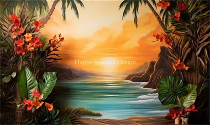 Kate Hawaii Coucher de soleil Été Toile de fond Conçu par Happy Squirrel Design - Kate Backdrop FR