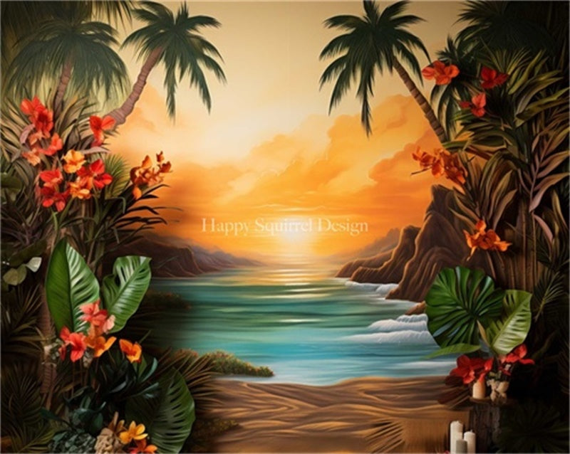 Kate Hawaii Coucher de soleil Été Toile de fond Conçu par Happy Squirrel Design - Kate Backdrop FR