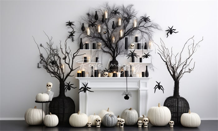 Kate Noir Blanc Halloween Cheminée Toile de fond conçue par Lidia Redekopp