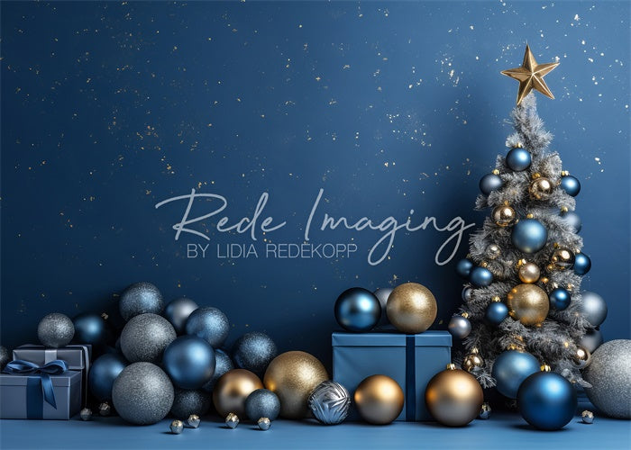 Kate Noël Bleu Cadeaux Arbre Toile de fond conçue par Lidia Redekopp - Kate Backdrop FR