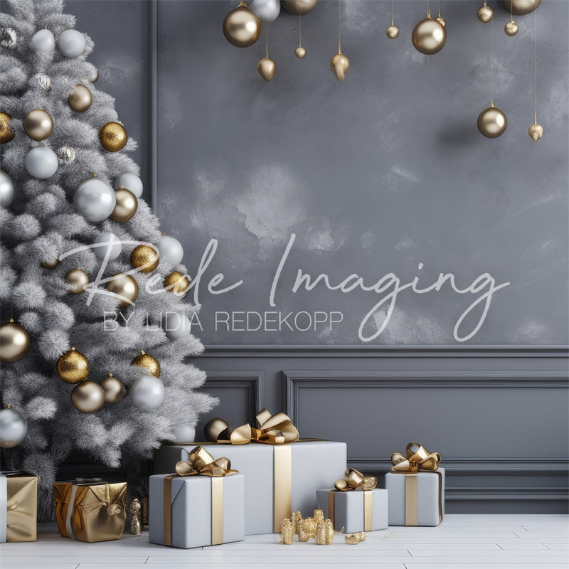 Kate Gris & Doré Noël Cadeaux Mur Toile de fond conçue par Lidia Redekopp - Kate Backdrop FR