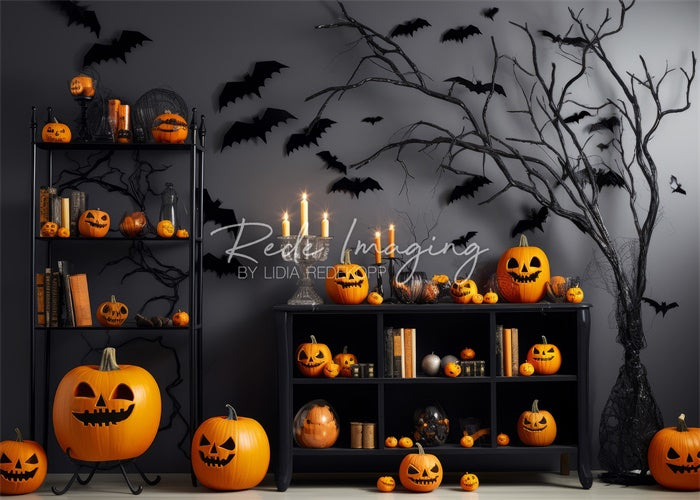 Kate Mur effrayant Halloween Citrouilles Toile de fond conçue par Lidia Redekopp - Kate Backdrop FR