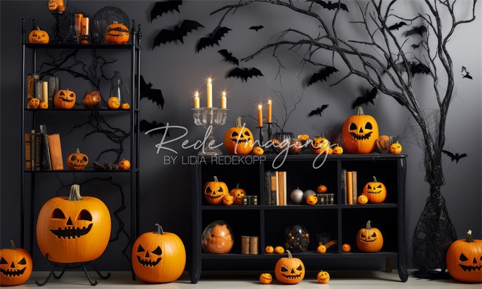 Kate Mur effrayant Halloween Citrouilles Toile de fond conçue par Lidia Redekopp - Kate Backdrop FR