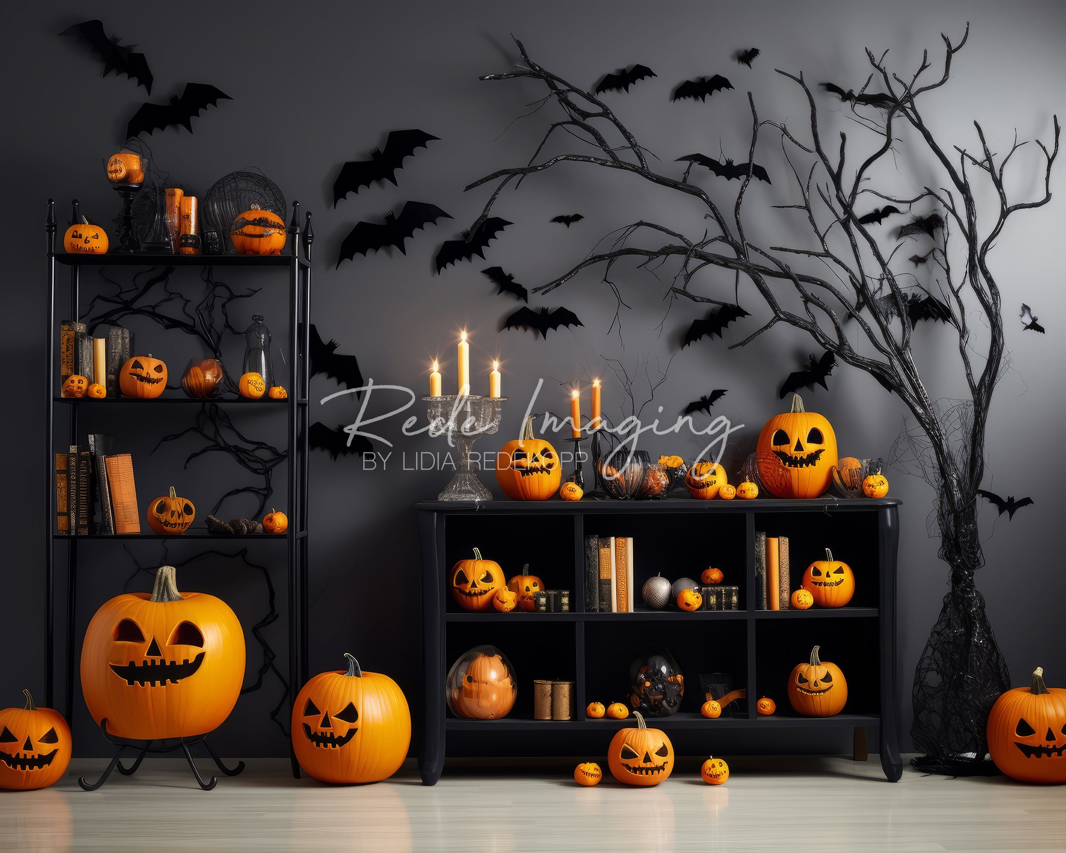 Kate Mur effrayant Halloween Citrouilles Toile de fond conçue par Lidia Redekopp - Kate Backdrop FR