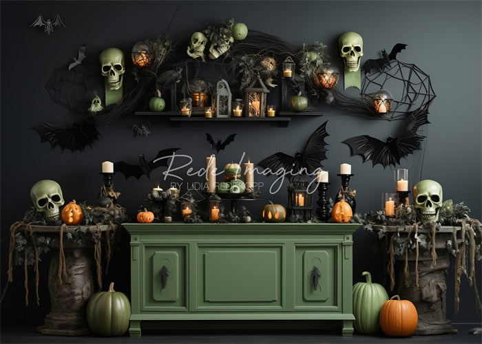 Kate Effrayant Halloween Cuisine verte Toile de fond conçue par Lidia Redekopp - Kate Backdrop FR
