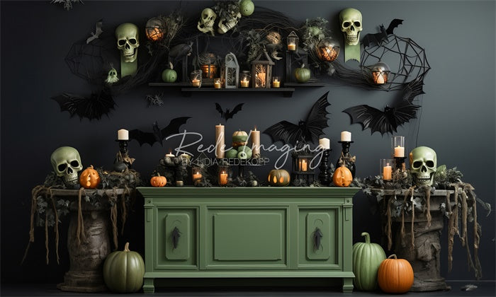 Kate Effrayant Halloween Cuisine verte Toile de fond conçue par Lidia Redekopp - Kate Backdrop FR