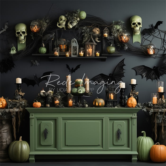 Kate Effrayant Halloween Cuisine verte Toile de fond conçue par Lidia Redekopp - Kate Backdrop FR