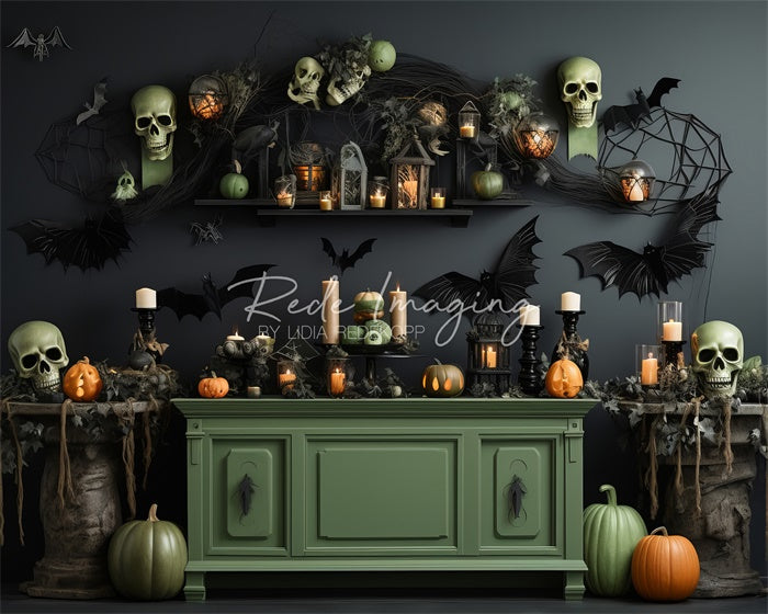Kate Effrayant Halloween Cuisine verte Toile de fond conçue par Lidia Redekopp - Kate Backdrop FR