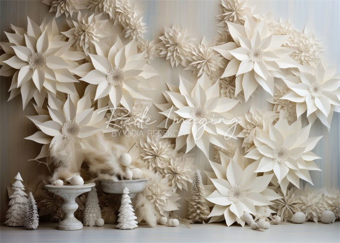 Kate Poinsettia Blanc Mur Fleurs Toile de fond conçue par Lidia Redekopp - Kate Backdrop FR