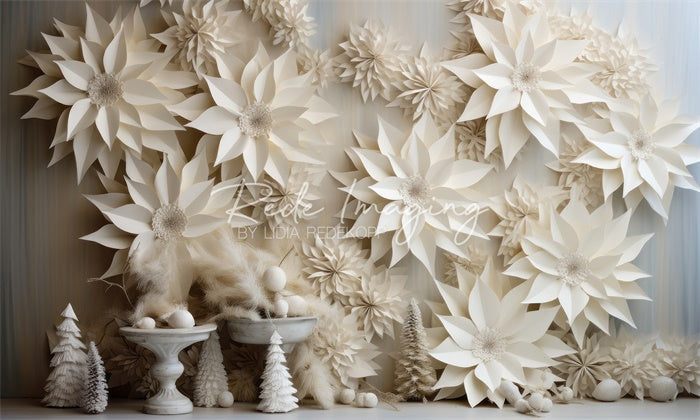 Kate Poinsettia Blanc Mur Fleurs Toile de fond conçue par Lidia Redekopp - Kate Backdrop FR