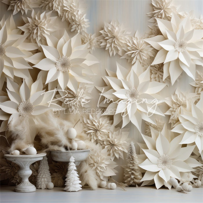 Kate Poinsettia Blanc Mur Fleurs Toile de fond conçue par Lidia Redekopp - Kate Backdrop FR