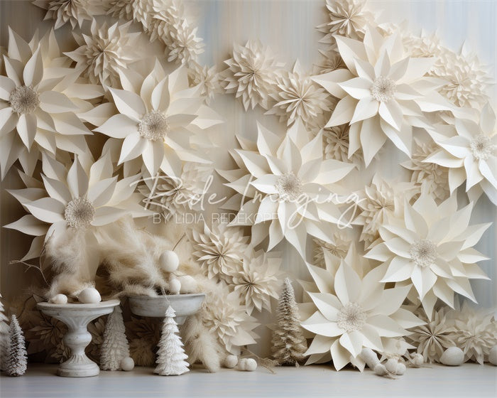 Kate Poinsettia Blanc Mur Fleurs Toile de fond conçue par Lidia Redekopp - Kate Backdrop FR