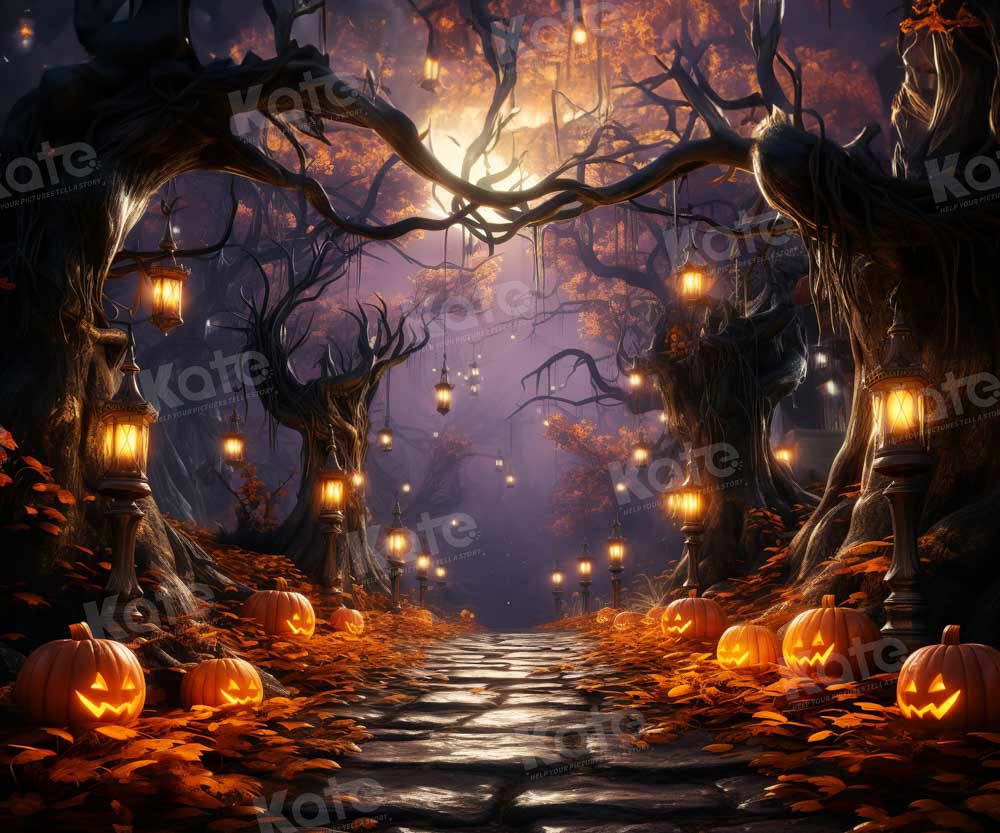 Kate Halloween Citrouille Forêt Lumière Toile de fond conçue par Emetselch
