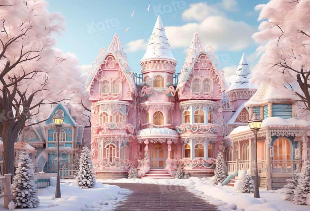 Kate Hiver Noël Ville Rose Neige Toile de fond conçue par Emetselch - Kate Backdrop FR