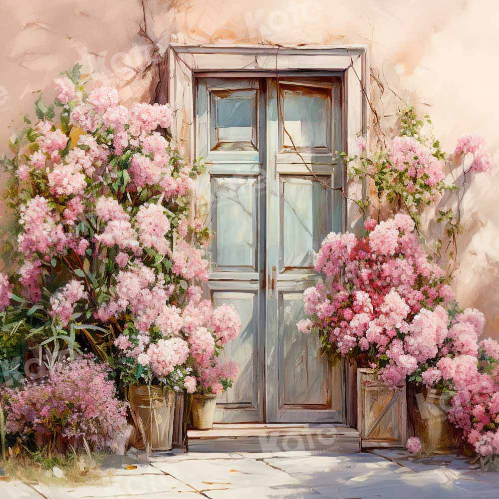 Kate Printemps Fleurs roses Porte bleue Toile de fond conçue par Emetselch