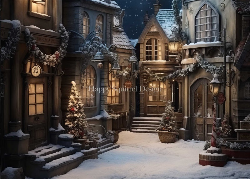 Kate Noël Neige Ville Nuit Toile de fond Conçu par Happy Squirrel Design - Kate Backdrop FR