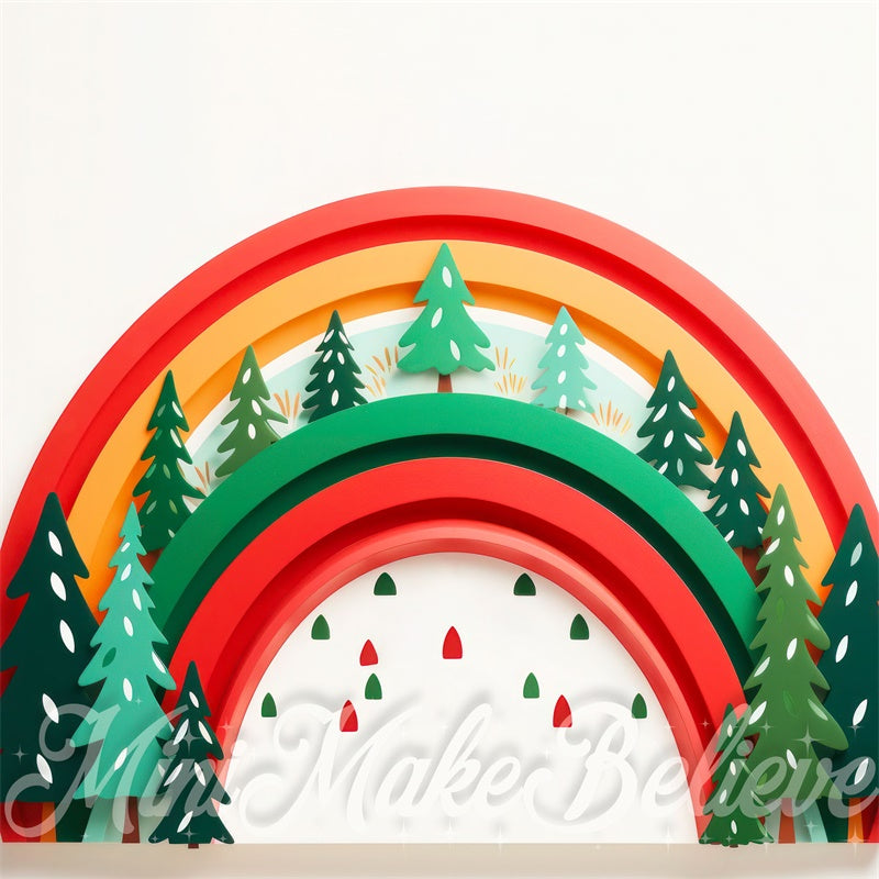 Kate Arc-en-ciel Arbres de Noël Hiver Toile de fond conçue par Mini MakeBelieve - Kate Backdrop FR