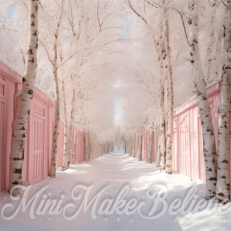 Kate Neige Rue Rose Rangée de Bouleaux Toile de fond conçue par Mini MakeBelieve - Kate Backdrop FR