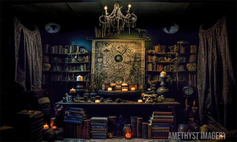 Kate Bureau effrayant Halloween Livres Toile de fond conçu par Angela Marie Photographie - Kate Backdrop FR