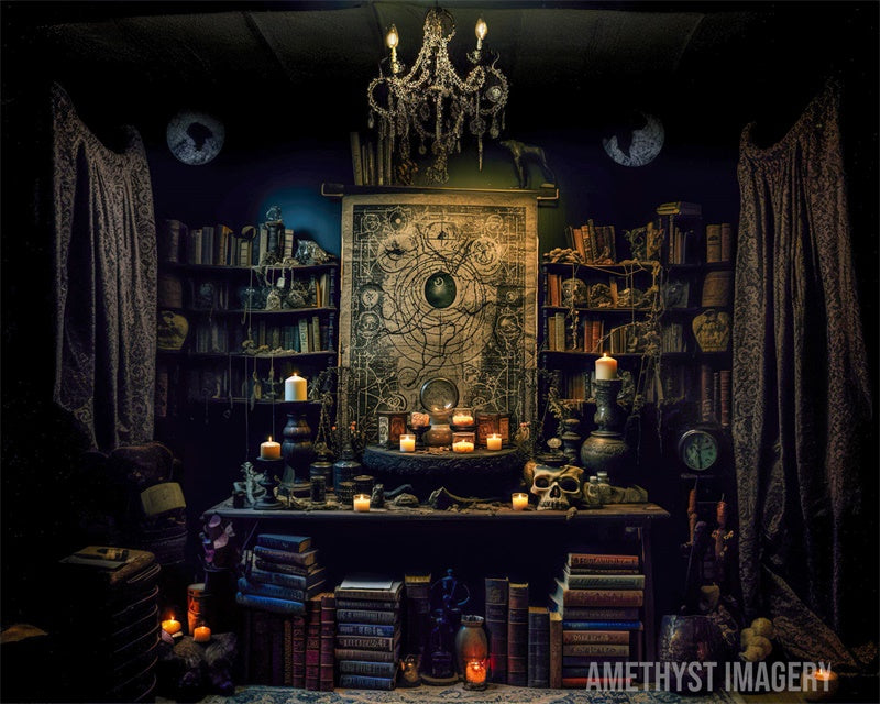 Kate Bureau effrayant Halloween Livres Toile de fond conçu par Angela Marie Photographie - Kate Backdrop FR