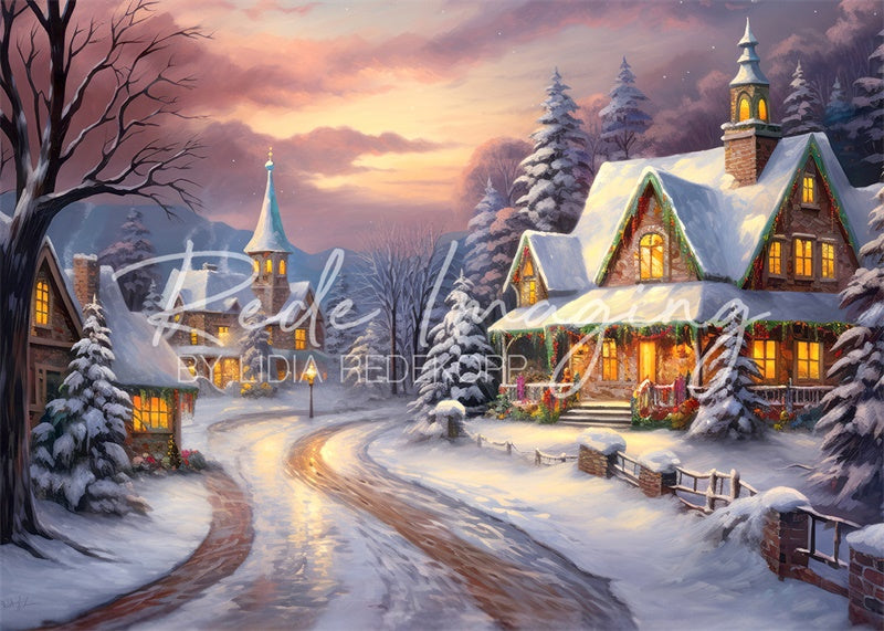 Kate Village confortable Noël Neige Toile de fond conçue par Lidia Redekopp