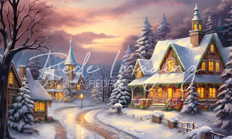 Kate Village confortable Noël Neige Toile de fond conçue par Lidia Redekopp