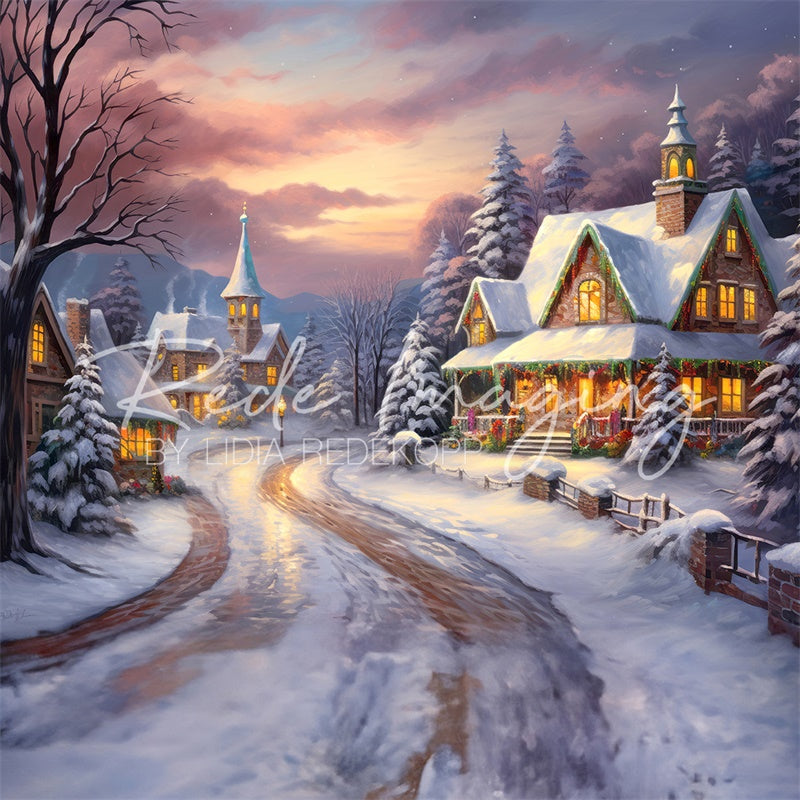 Kate Village confortable Noël Neige Toile de fond conçue par Lidia Redekopp