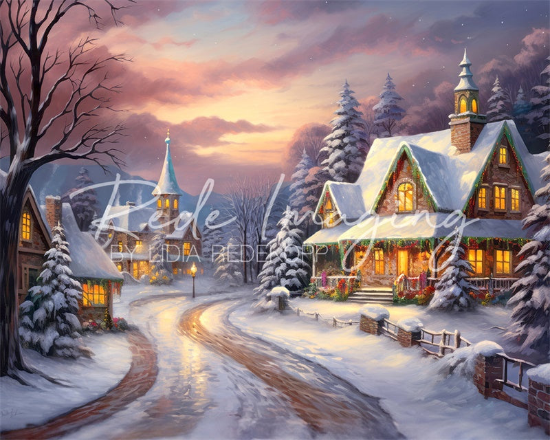 Kate Village confortable Noël Neige Toile de fond conçue par Lidia Redekopp