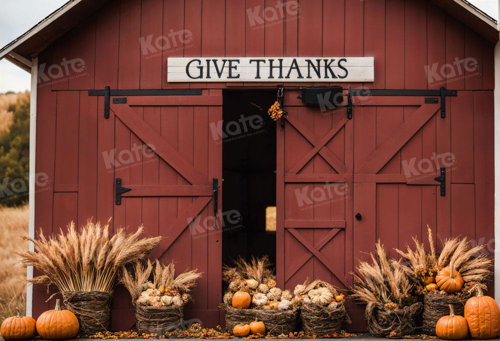 Kate Automne Jour de Thanksgiving Grange Rouge Toile de fond pour la photographie - Kate Backdrop FR