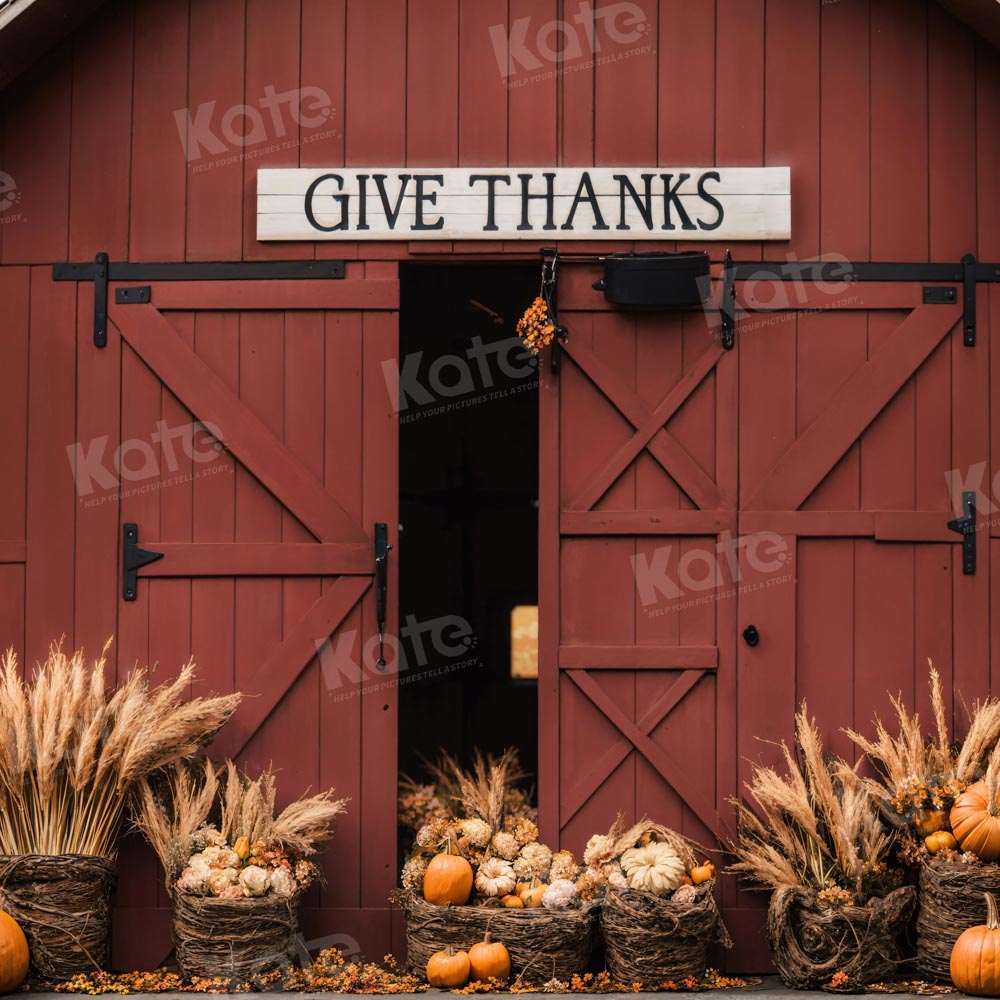 Kate Automne Jour de Thanksgiving Grange Rouge Toile de fond pour la photographie - Kate Backdrop FR