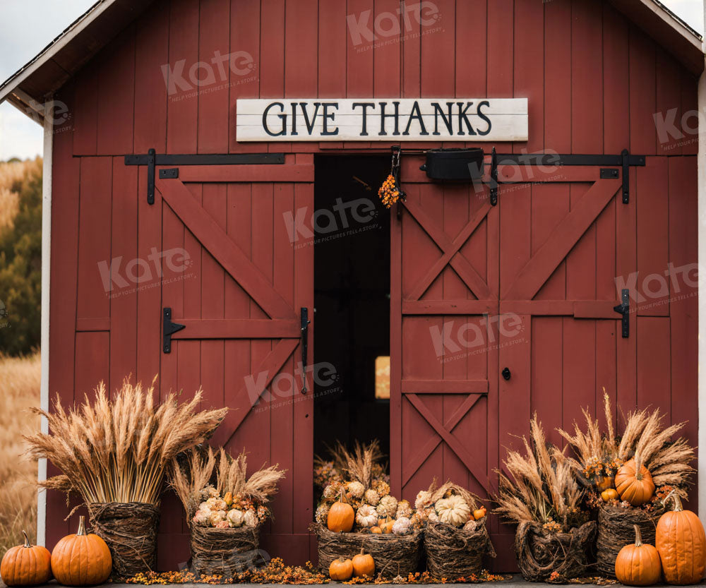 Kate Automne Jour de Thanksgiving Grange Rouge Toile de fond pour la photographie - Kate Backdrop FR