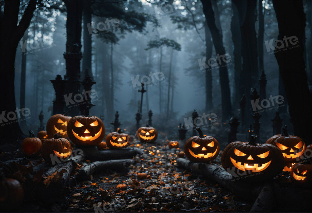 Kate Halloween Citrouille Forêt Fantasmagorique Toile de fond pour la photographie - Kate Backdrop FR