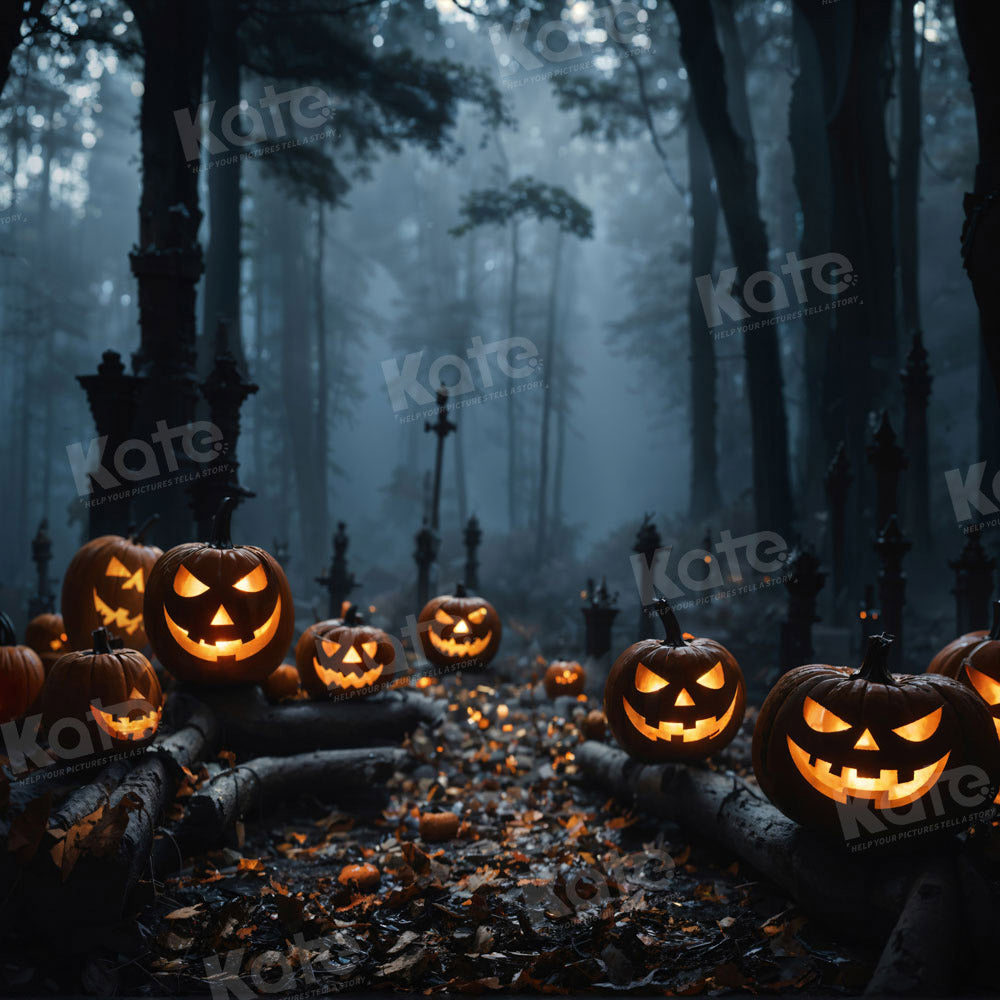 Kate Halloween Citrouille Forêt Fantasmagorique Toile de fond pour la photographie - Kate Backdrop FR