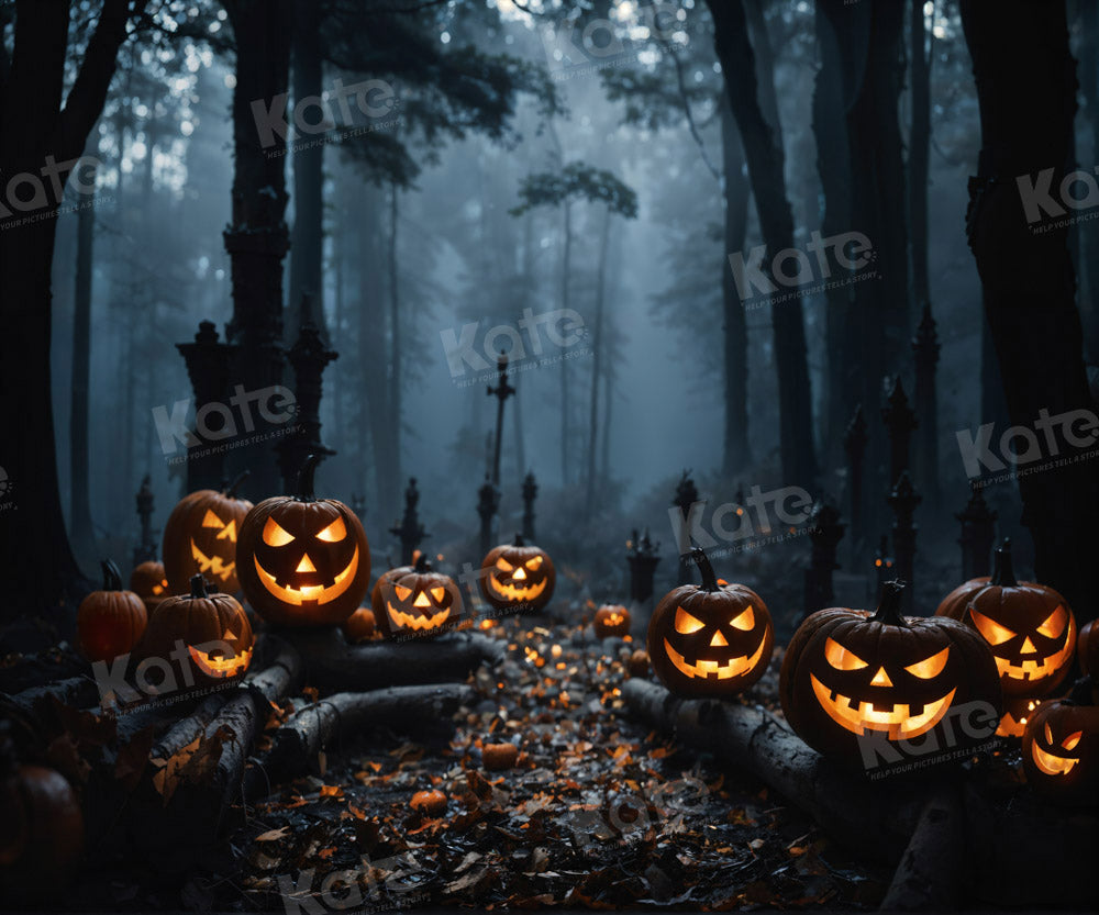 Kate Halloween Citrouille Forêt Fantasmagorique Toile de fond pour la photographie - Kate Backdrop FR