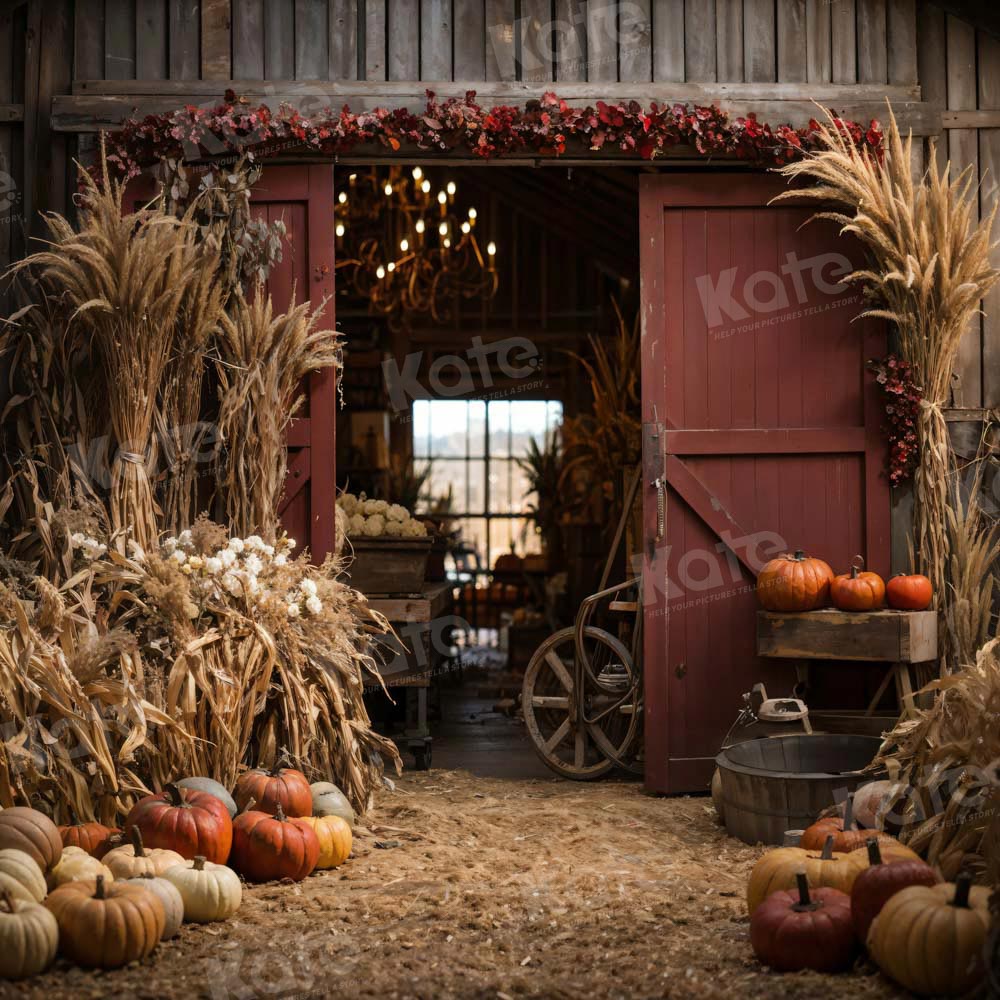 Kate Automne Grange Foins Citrouille Toile de fond pour la photographie