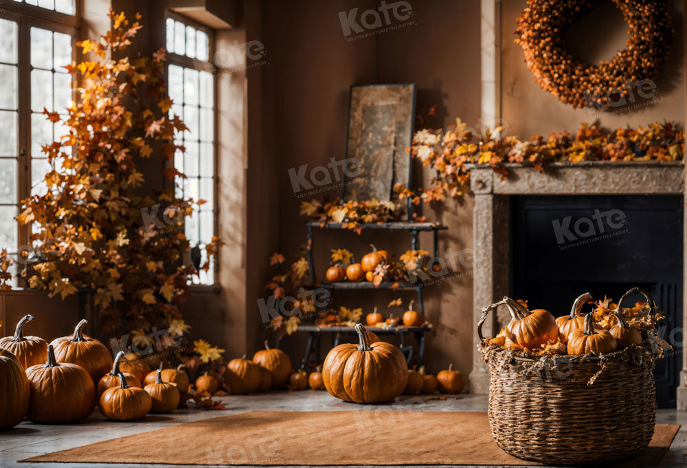 Kate Automne Chambre Arbre Citrouille Toile de fond pour la photographie