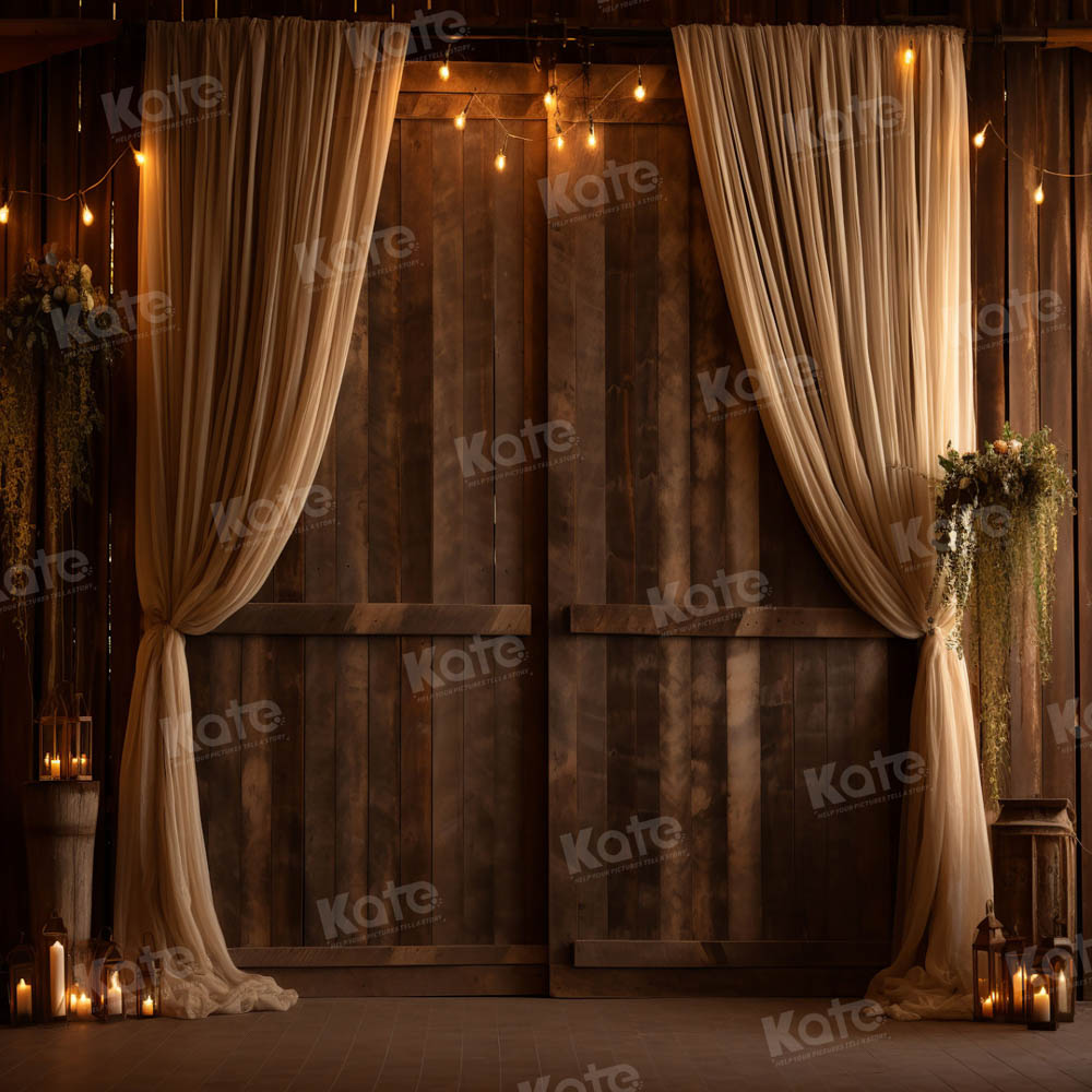 Kate Rétro Rideau beige Bois marron Mariage Toile de fond pour la photographie - Kate Backdrop FR