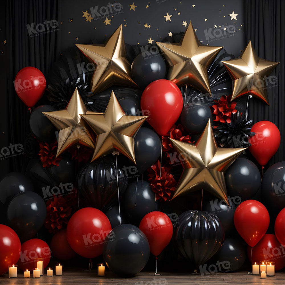 Kate Ballons Noir & Rouge Étoiles Anniversaire Toile de fond pour la photographie - Kate Backdrop FR