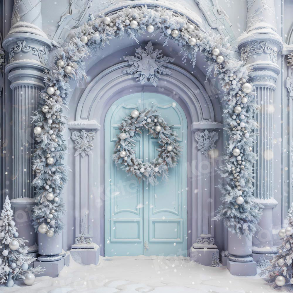 Kate Hiver Noël Porte Bleu Neige Toile de fond conçue par Chain Photographie - Kate Backdrop FR