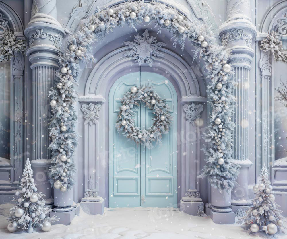 Kate Hiver Noël Porte Bleu Neige Toile de fond conçue par Chain Photographie - Kate Backdrop FR