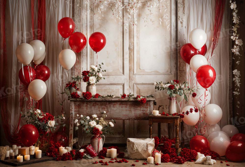 Kate Saint Valentin Beige Ballons Intérieur Toile de fond conçue par Emetselch - Kate Backdrop FR