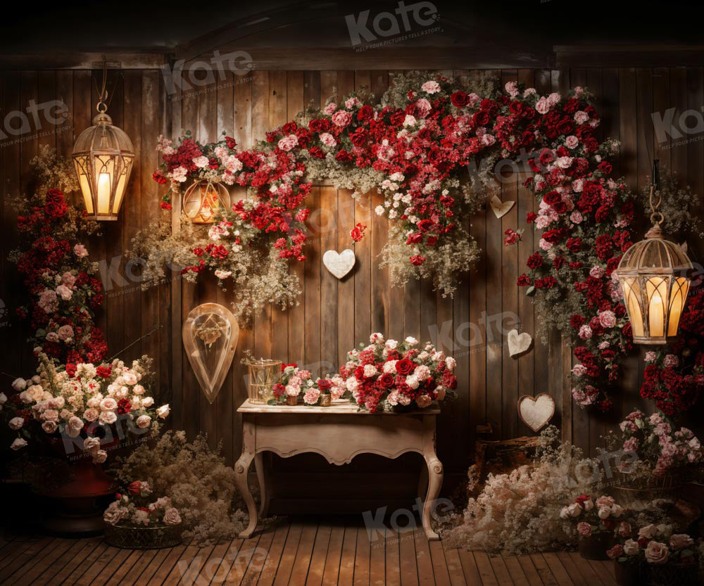 Kate Saint Valentin Fleurs Bois Brun Toile de fond conçue par Emetselch - Kate Backdrop FR