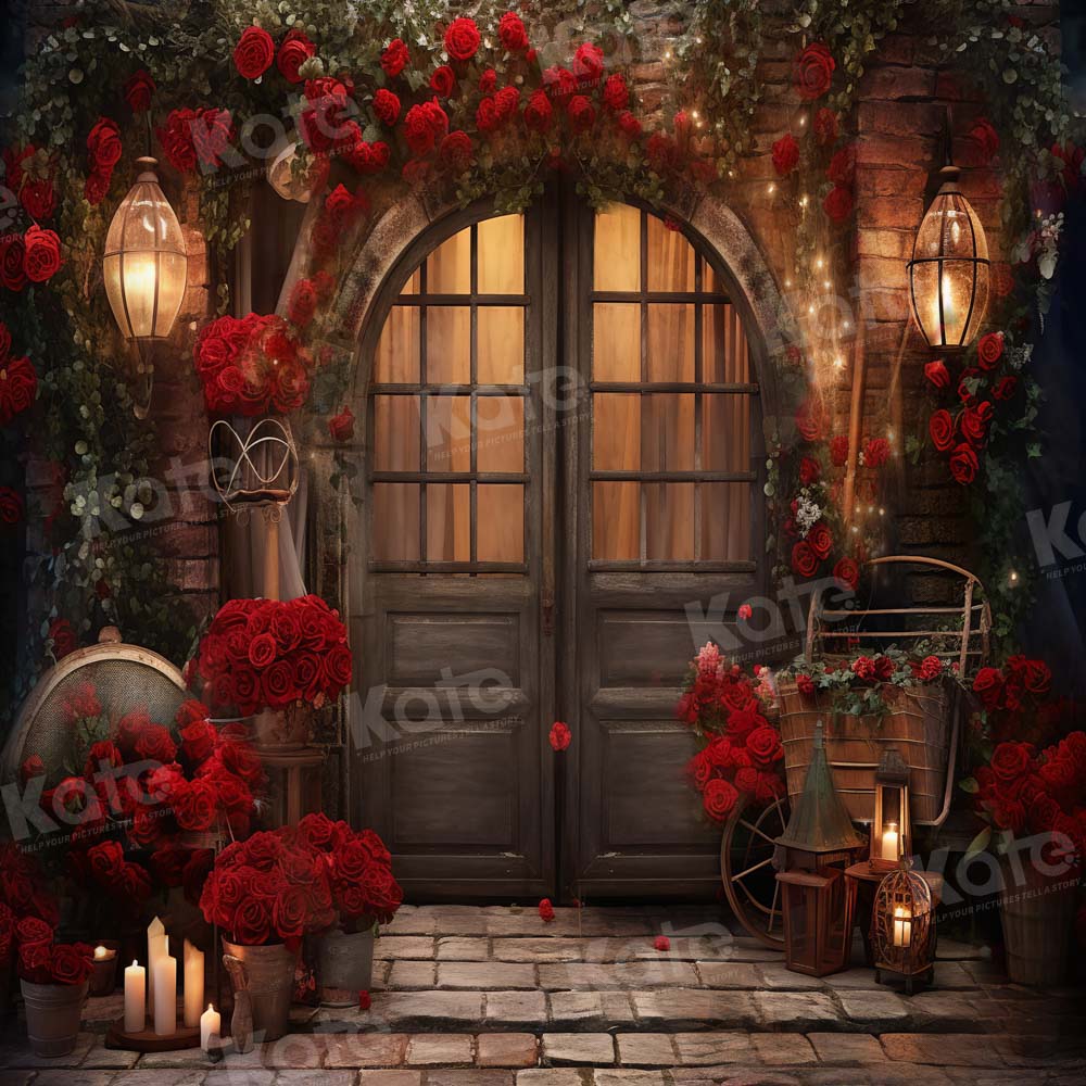 Kate Saint Valentin Roses Maison Porte Toile de fond conçue par Emetselch - Kate Backdrop FR