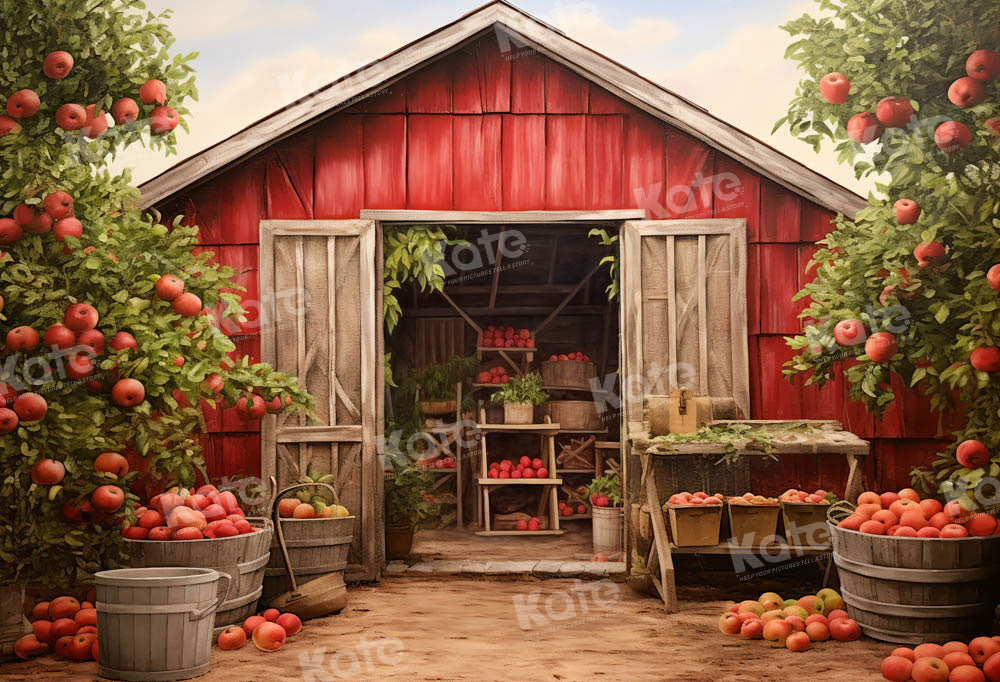 Kate Automne Grange rouge Pommier Toile de fond conçue par Emetselch - Kate Backdrop FR