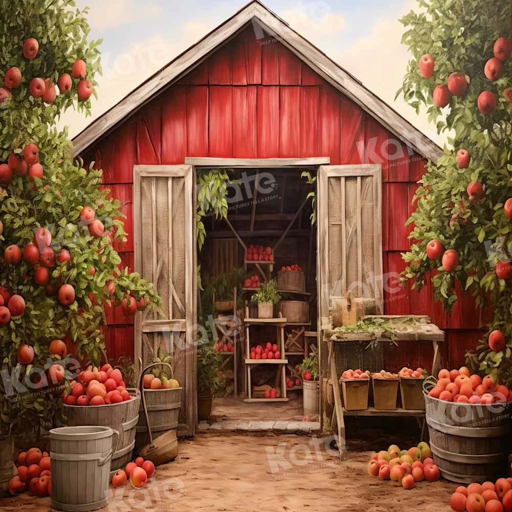 Kate Automne Grange rouge Pommier Toile de fond conçue par Emetselch - Kate Backdrop FR