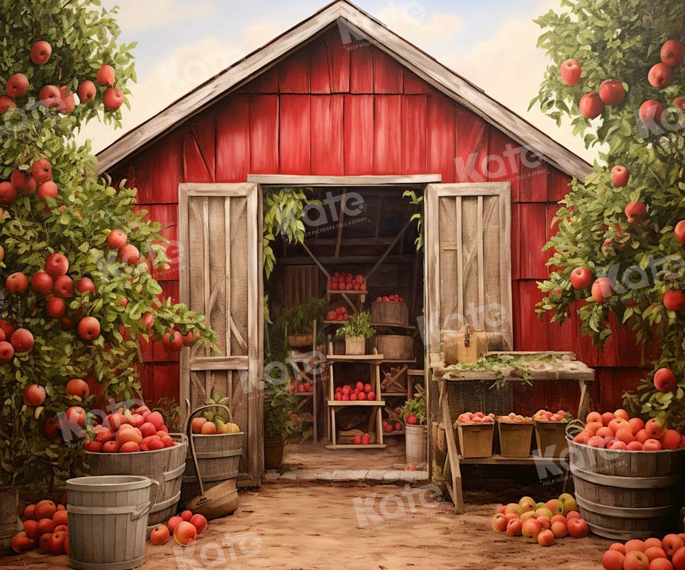 Kate Automne Grange rouge Pommier Toile de fond conçue par Emetselch - Kate Backdrop FR